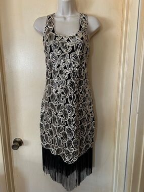 Gold and Black Sequin Fringe Flapper Dress size S